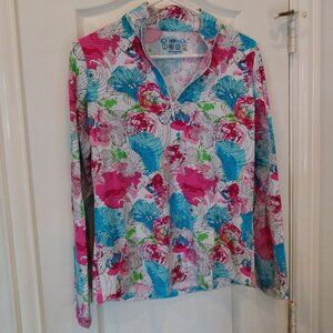 Ibkul Floral Abstract Quarter Zip Pullover Size S